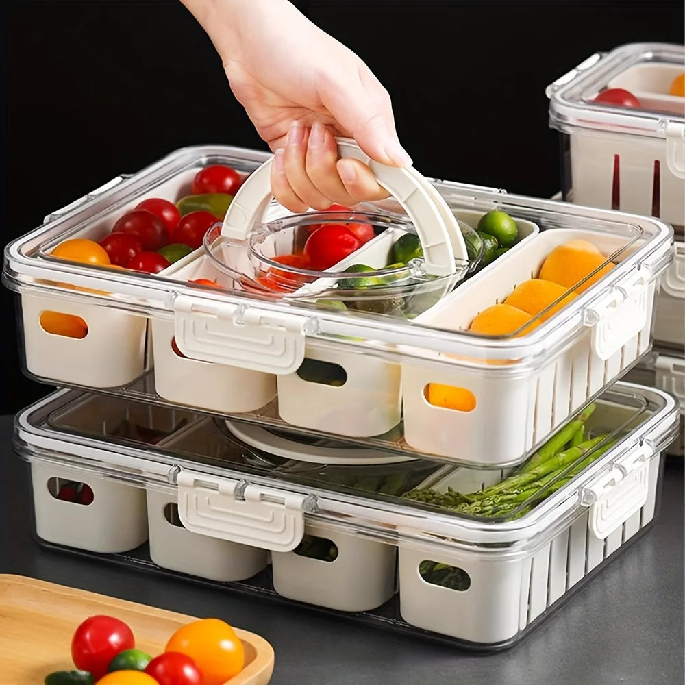 4Grid /8 Grid Snack Box Container, Portable Travel Charcuterie Board with Lid, Refrigerator Food Storage Box, Snack Organizer