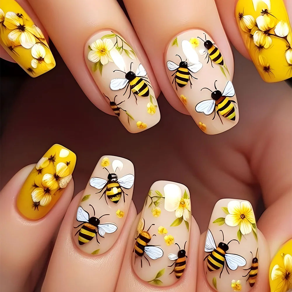 24pcs Simple French Press on Nails Tips Love Stripe Design Short Square False Nails Woman Acrylic Full Cover Nail Art Fake Nail