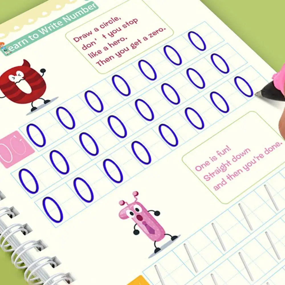 4-Pack Magic Grooved Handwriting Workbooks | Reusable Tracing Set with Pen Aid
