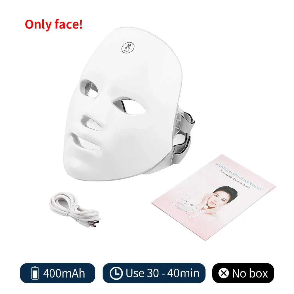 Wireless 7 Colors LED Face and Neck Mask Photon Light Therapy Machine for Skin Rejuvenation