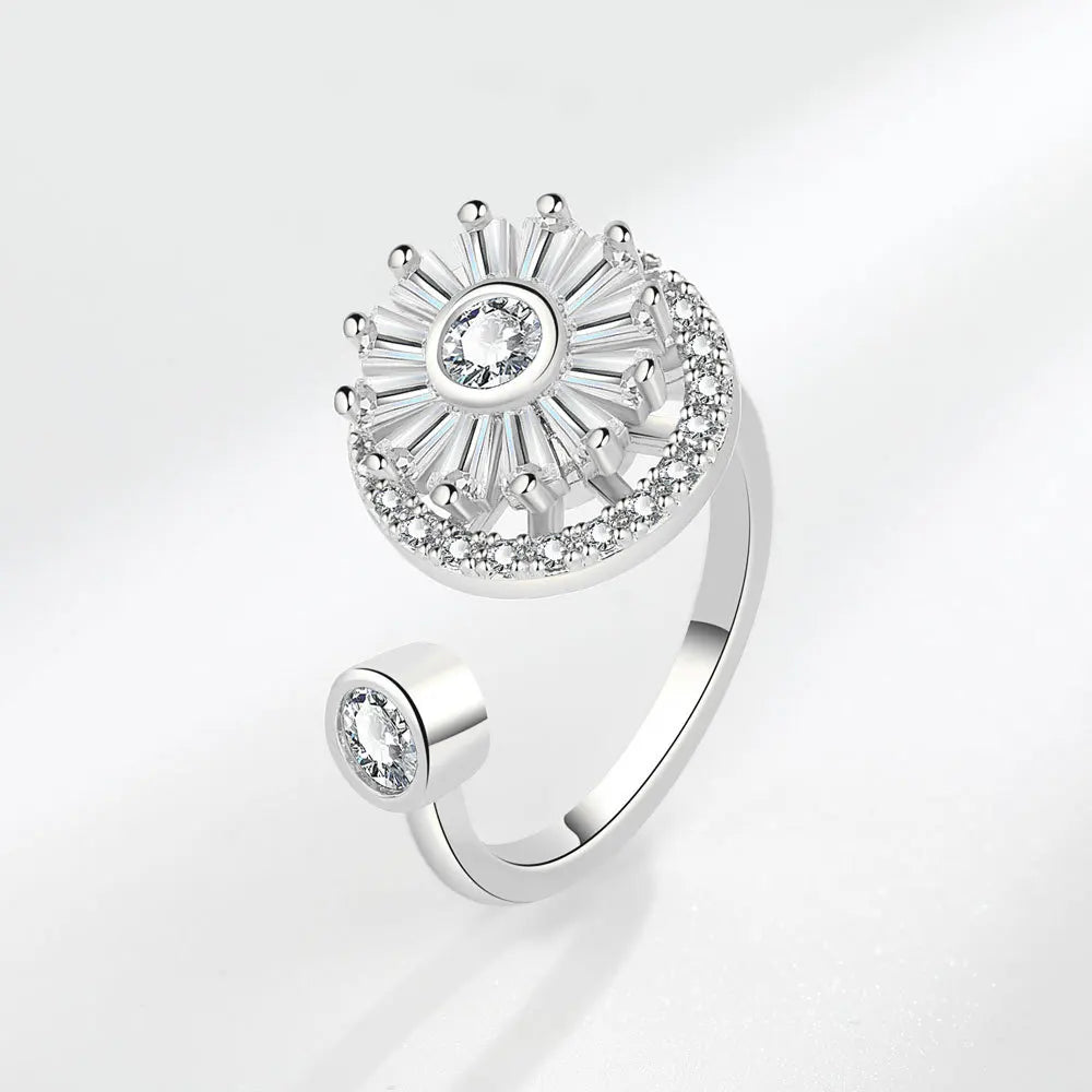 925 Sterling Silver Rotatable Sunflower Ring