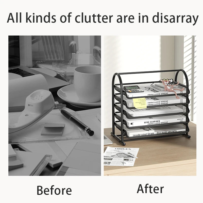 Mesh Paper Organizer Office Desk File Storage Trays Desktop Accessories Holder