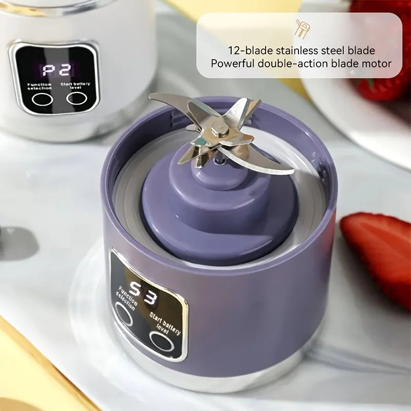 Portable USB Rechargeable Mini Blender – 12 Blade Juicer with Digital Display (Travel & On-the-Go)