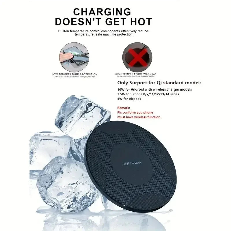 Ultra-Thin Wireless Charger Pad Stand – Fast Charging Dock for iPhone 15/14/13/12/11, Samsung & Xiaomi