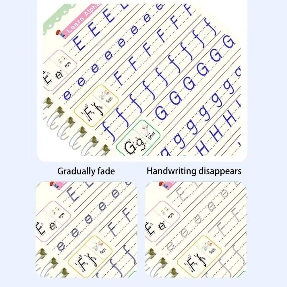 4-Pack Magic Grooved Handwriting Workbooks | Reusable Tracing Set with Pen Aid