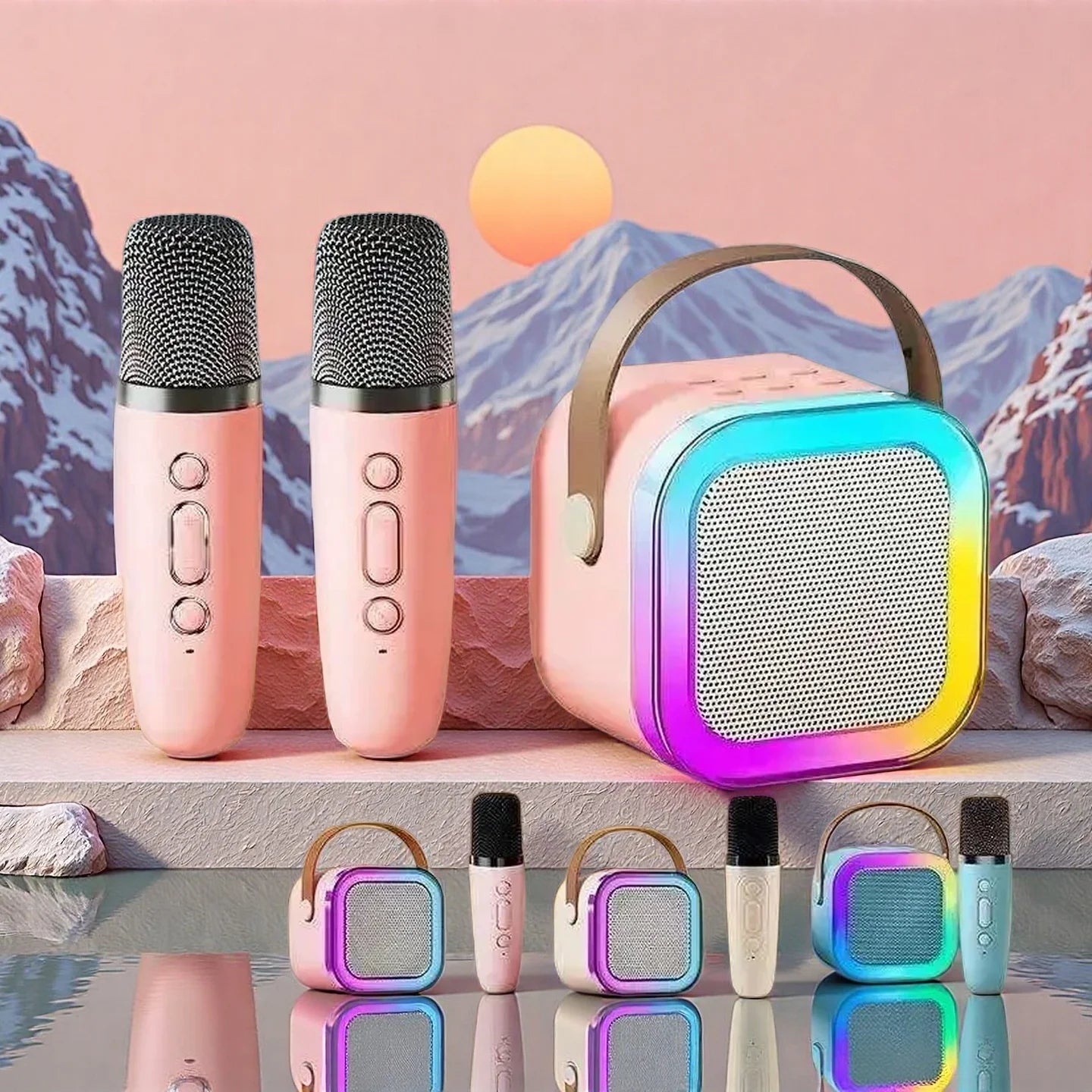 K12 Portable Mini Karaoke Machine Bluetooth Speaker with 1 or 2 Wireless Microphones