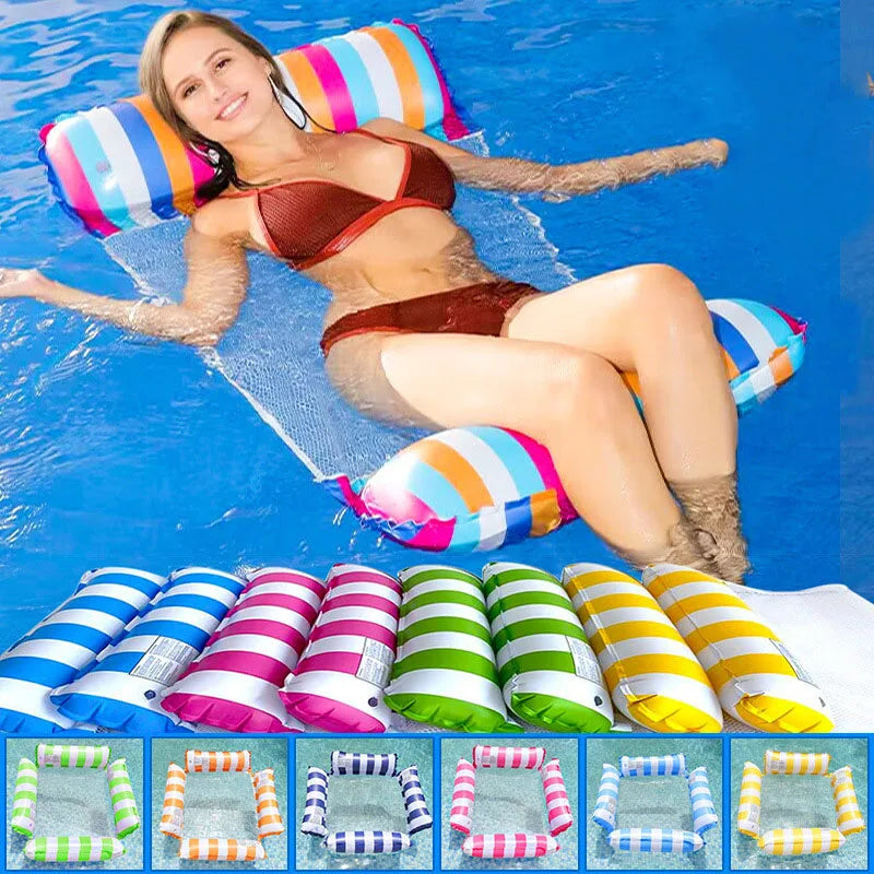 Inflatable Stripe Pool Hammock Lounge Chair | Floating Water Mattress