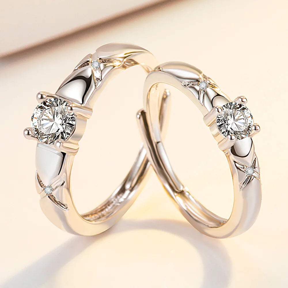 2Pcs 925 Sterling Silver Couples Ring Sets Light Polishing Simple Ring for Woman Man Classic Wedding Fine Jewelry Circle