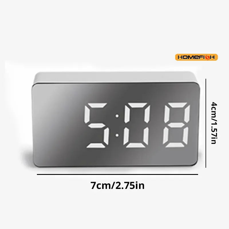 LED Mirror Alarm Clock Digital Desktop Table Time Display Night Light USB