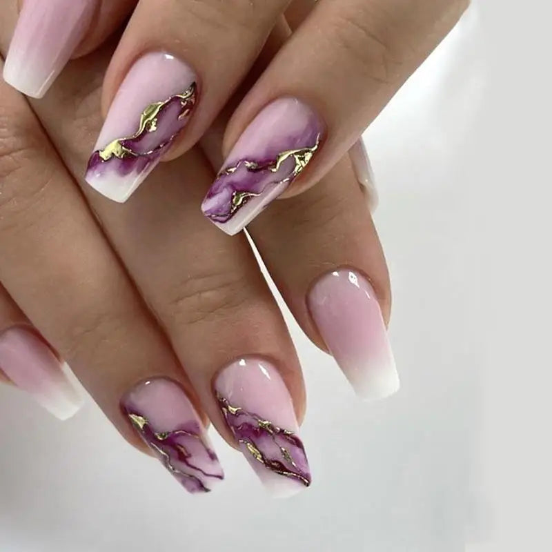 24pcs Simple French Press on Nails Tips Love Stripe Design Short Square False Nails Woman Acrylic Full Cover Nail Art Fake Nail