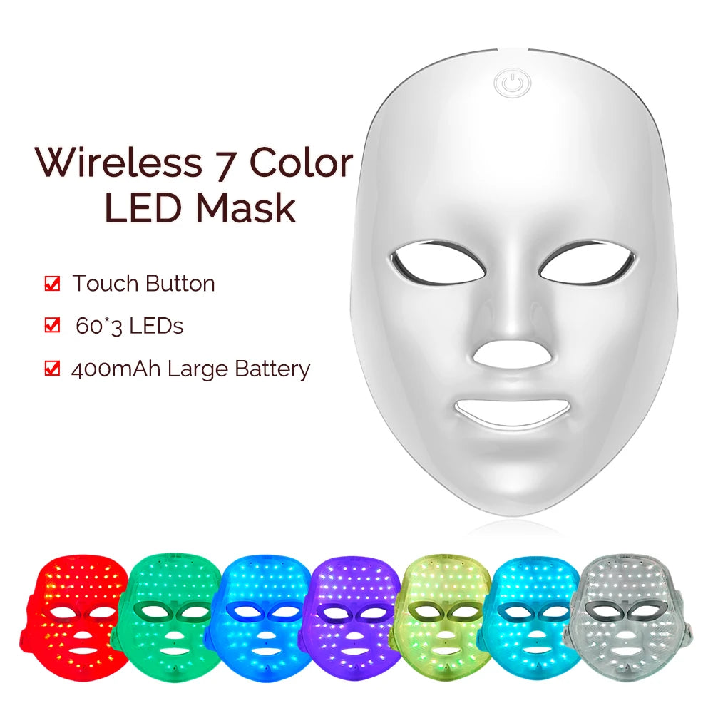 Wireless 7 Colors LED Face and Neck Mask Photon Light Therapy Machine for Skin Rejuvenation