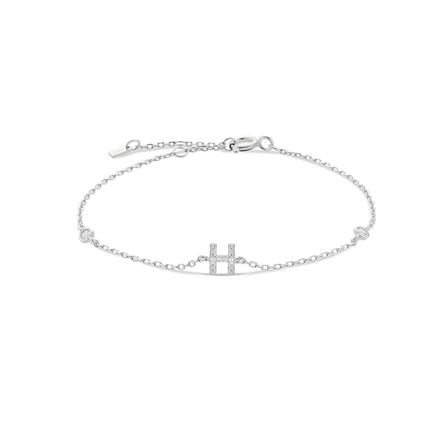 925 Sterling Silver Initial Letter Bracelet Gold CZ Zircon Alphabet Monogram