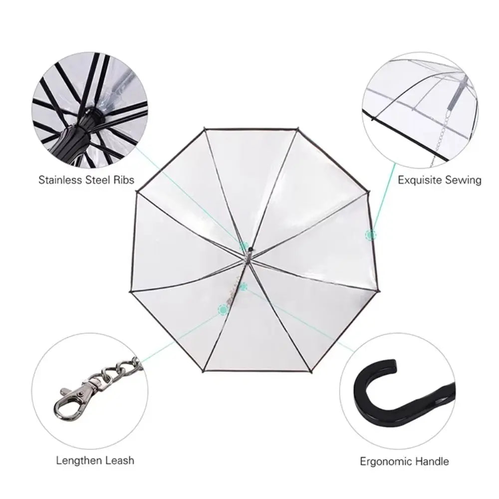 Clear Dog Umbrella with Leash – Adjustable Rainproof Pet Poncho for Rain & Snow
