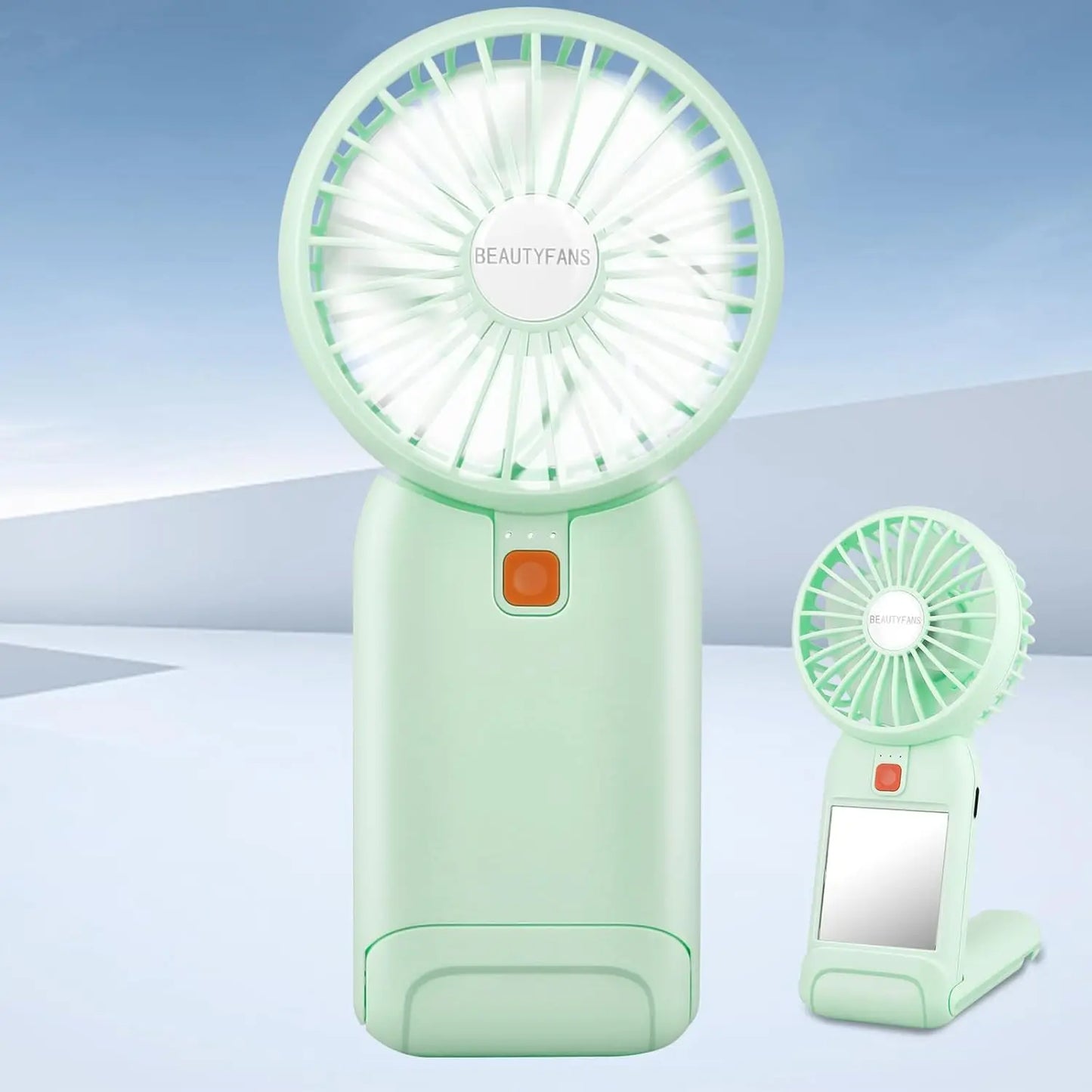 Portable Mini Handheld Fan with Mirror – USB Rechargeable 4-Speed Desk & Travel Fan