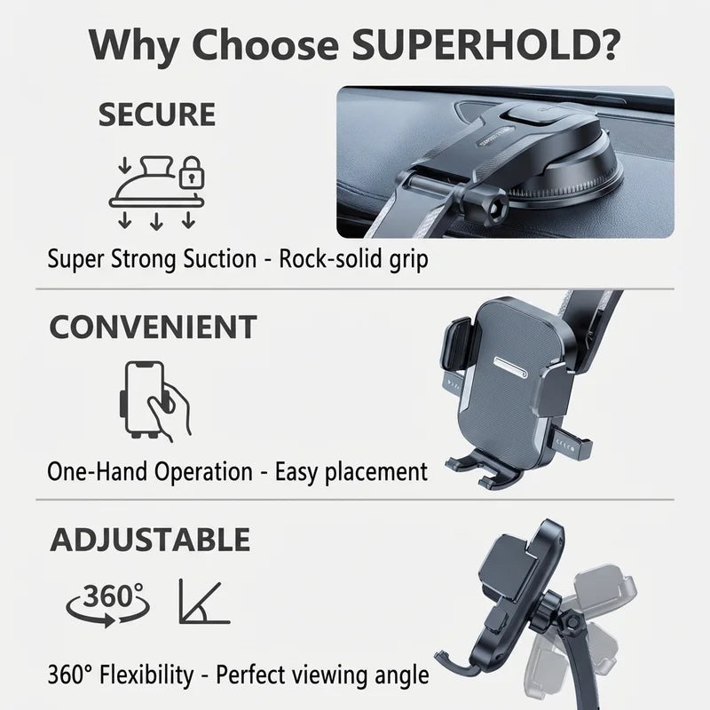 Universal Car Phone Holder Strong Suction Mount 360 Rotation Navigation Bracket