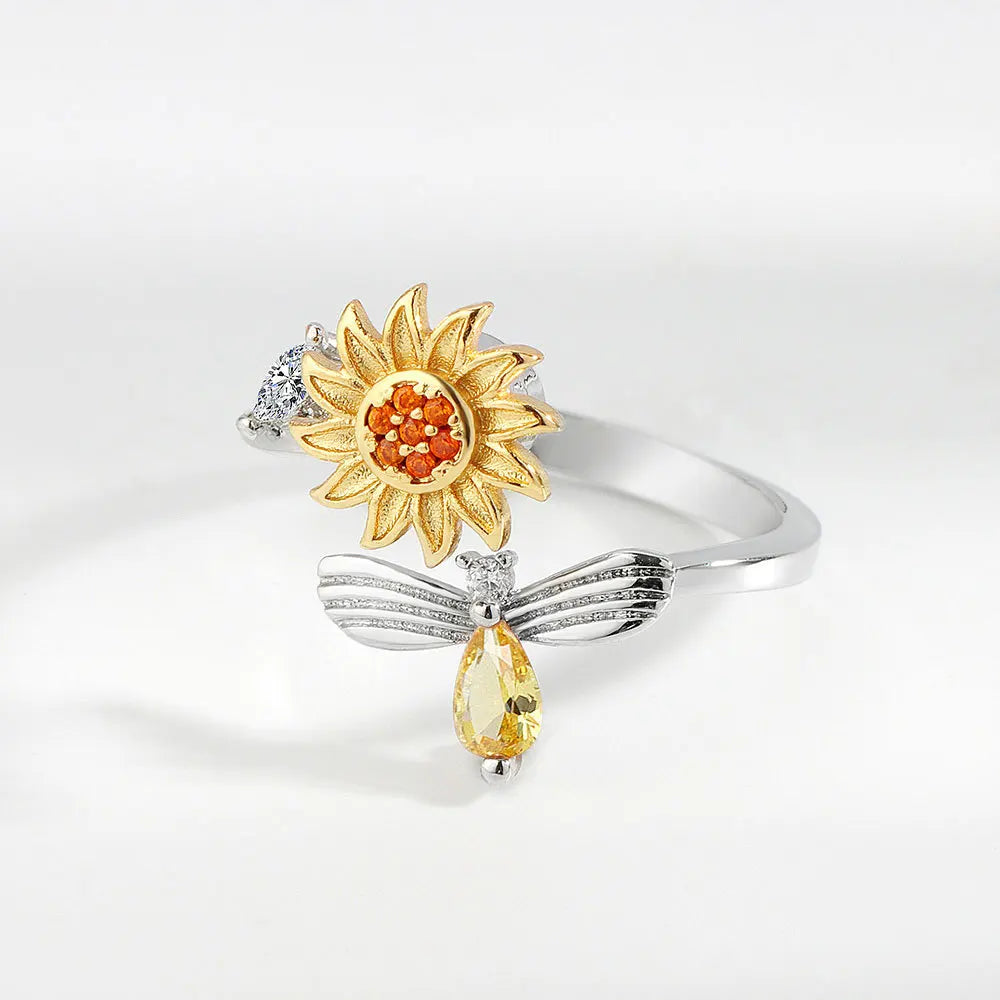 925 Sterling Silver Rotatable Sunflower Ring