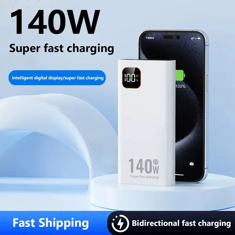 140W Super Fast Charging Power Bank – High Capacity Portable Battery for iPhone, Samsung & More