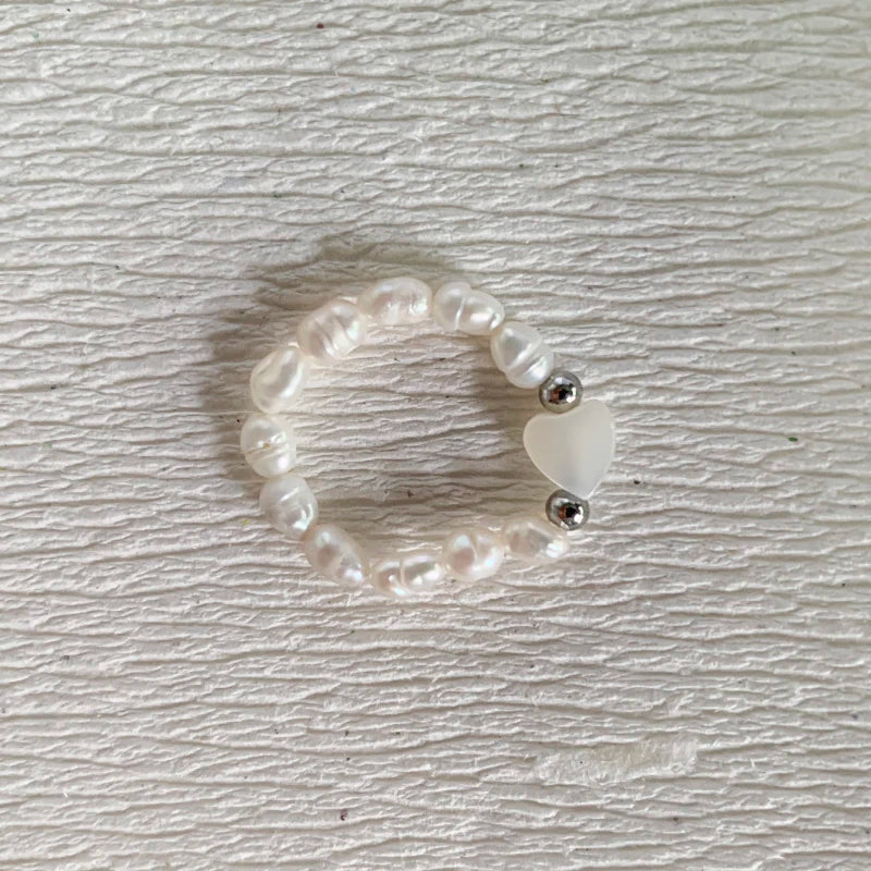 Elegant Handmade Freshwater Pearl Rings Women With Stainless Steel Bead Elastic Thread Wedding Statement Ring Gift