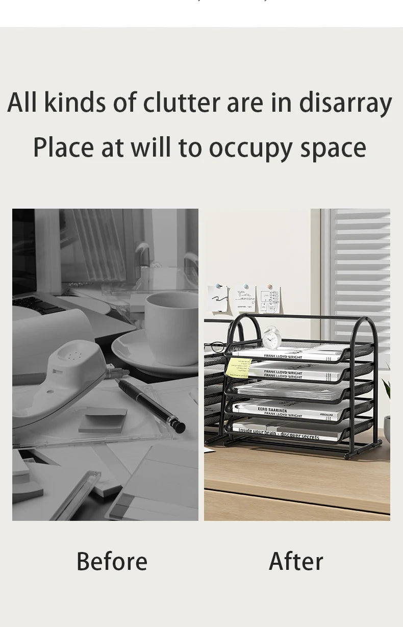Mesh Paper Organizer Office Desk File Storage Trays Desktop Accessories Holder