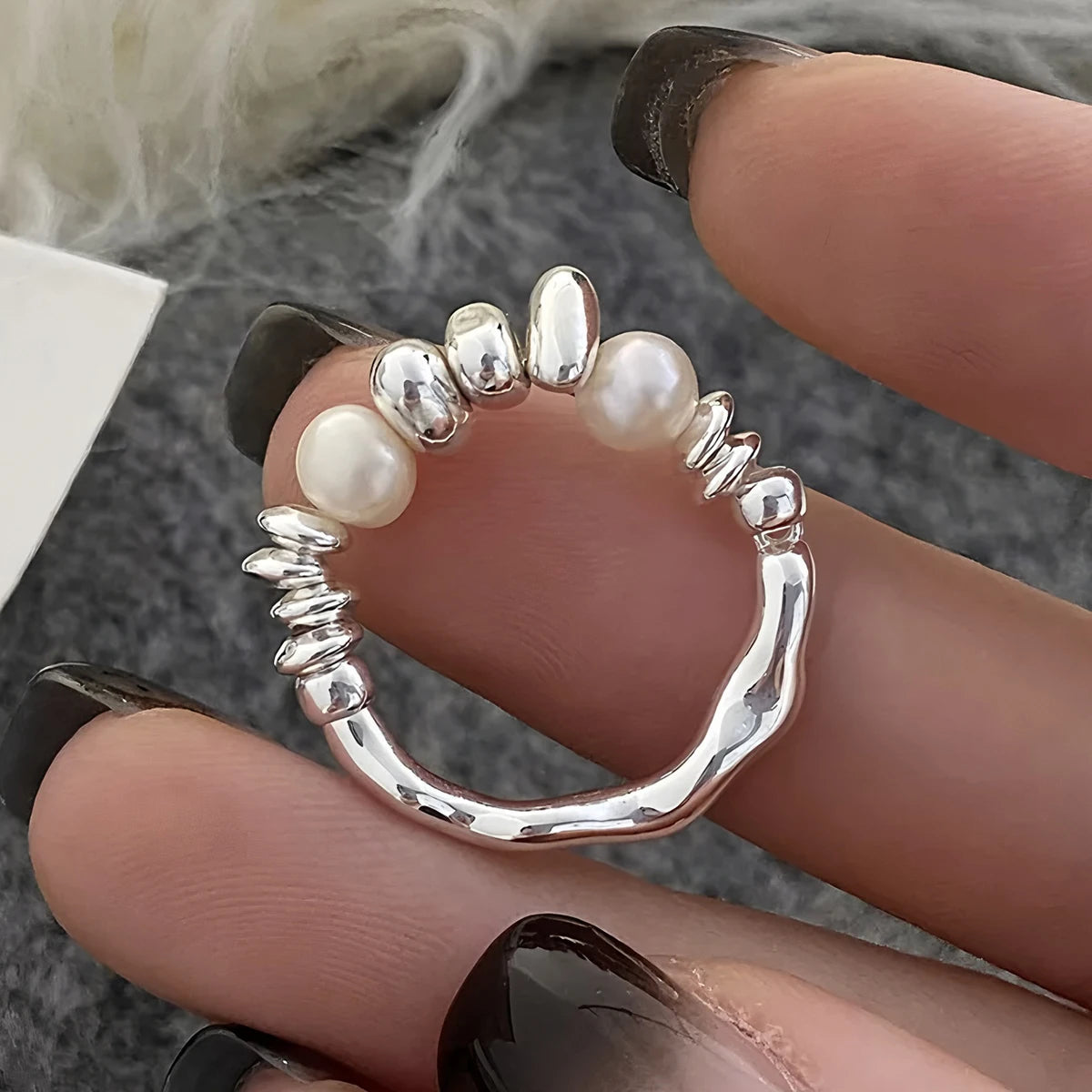 925 Sterling Silver Pearl Smile Adjustable Ring