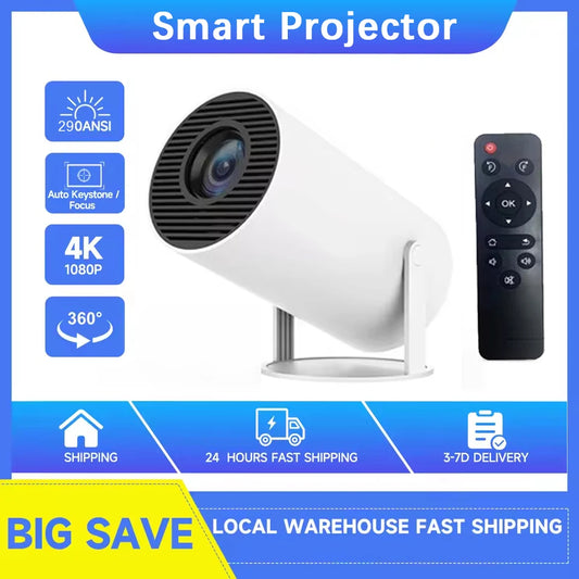 HY300 4K Mini Projector – Android 11 WiFi6 Portable Cinema