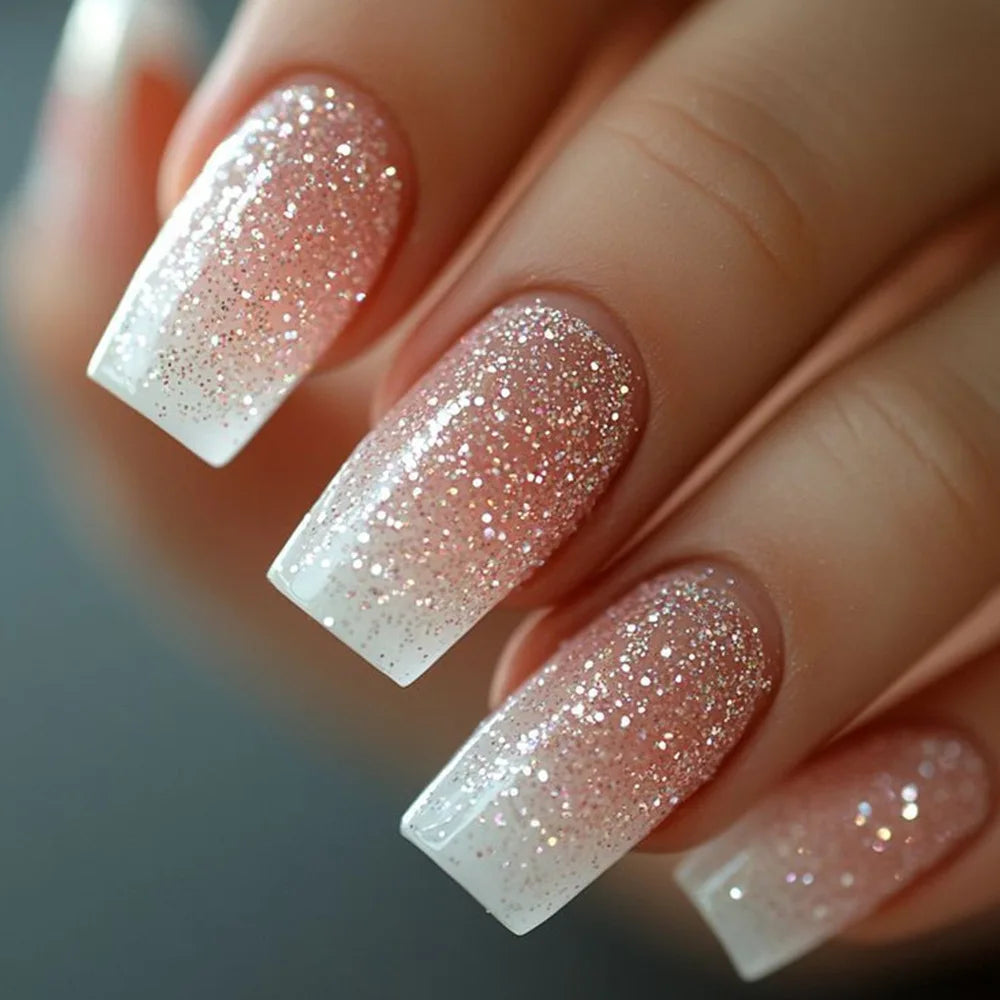 24pcs Simple French Press on Nails Tips Love Stripe Design Short Square False Nails Woman Acrylic Full Cover Nail Art Fake Nail