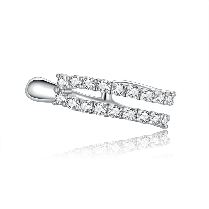 BAMOER 925 Sterling Silver Mono Clip Earrings for Girl CZ Platinum Plated Ear Cuffs Non Piercing for Women Wedding Party Jewelry