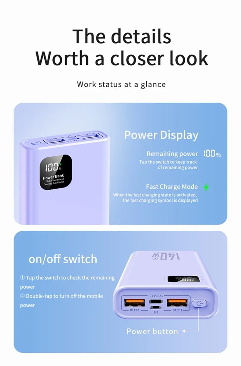 140W Super Fast Charging Power Bank – High Capacity Portable Battery for iPhone, Samsung & More