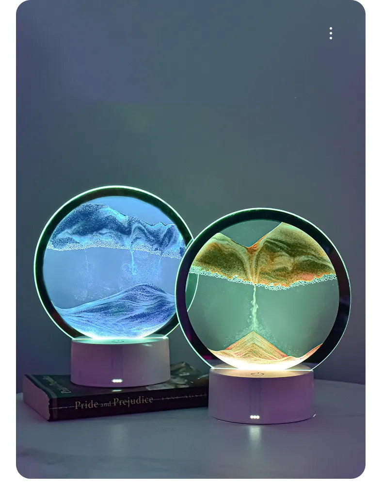 3D Quicksand Table Lamp – Hourglass Sand Art Mood Light
