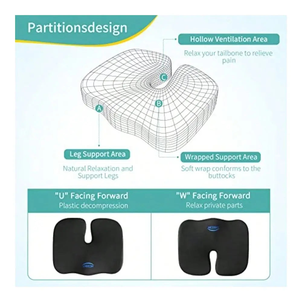 Ergonomic Memory Foam Seat Cushion | Tailbone & Sciatica Pain Relief