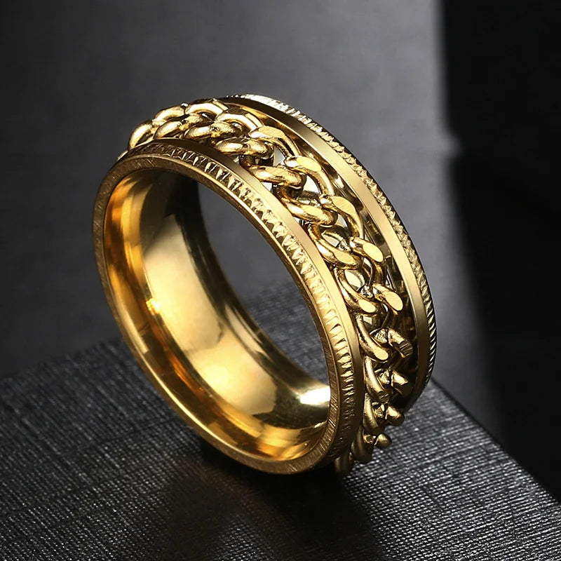 Anxiety Fidget Rings For Men Spining Titanium Stainless Steel Colorfully Spinner Rotatable Chain Jewelry Rotating Rings Men Gift