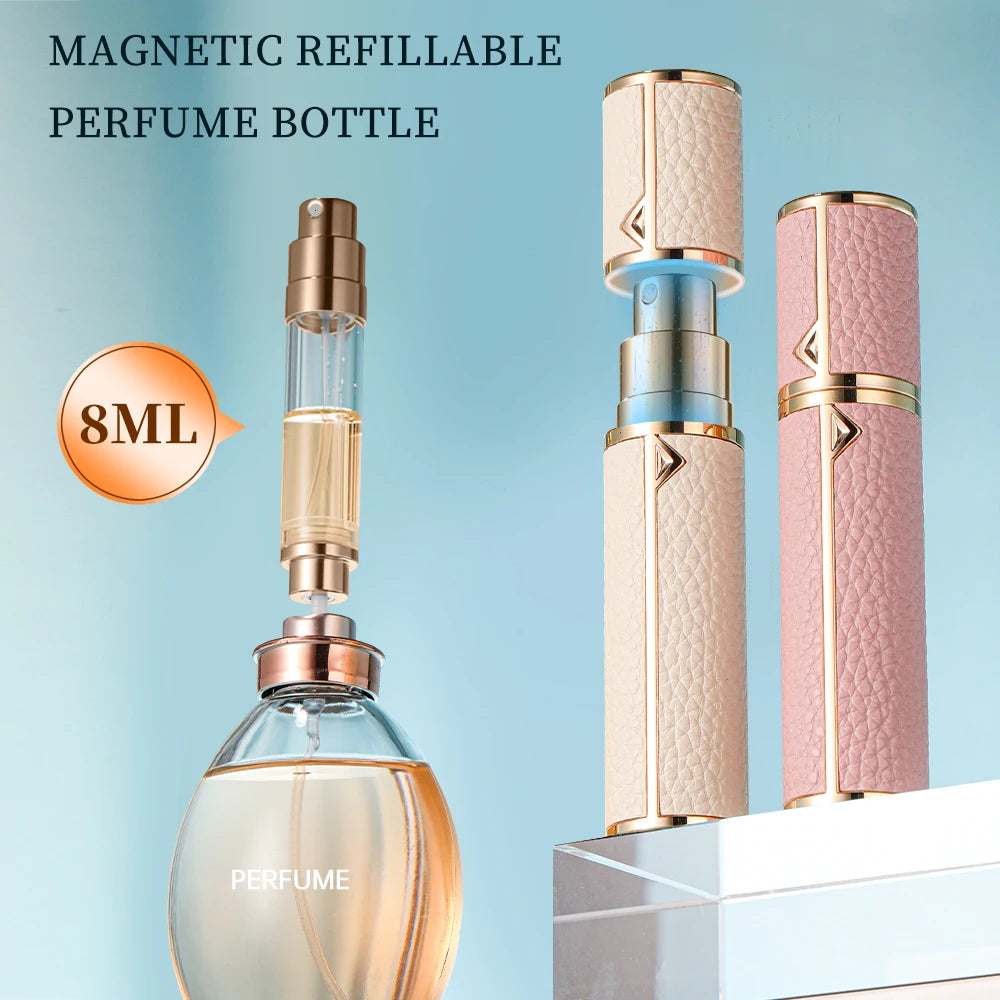 8ml Magnetic Leather Perfume Atomizer – Portable Refillable Travel Cologne Spray Bottle