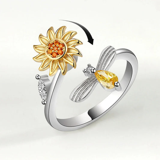 925 Sterling Silver Rotatable Sunflower Ring