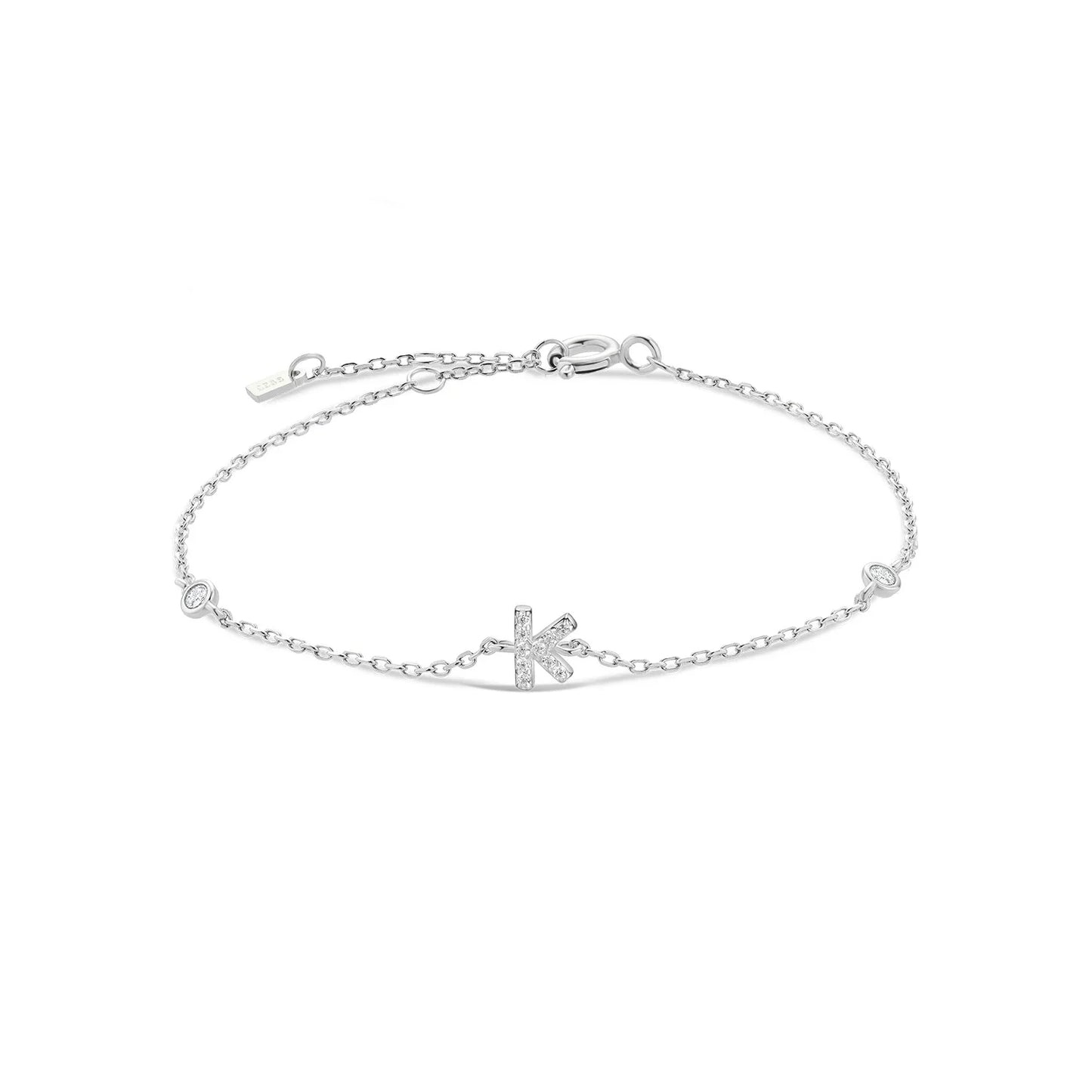 925 Sterling Silver Initial Letter Bracelet Gold CZ Zircon Alphabet Monogram