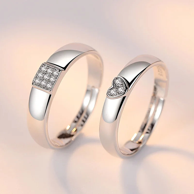 2Pcs 925 Sterling Silver Couples Ring Sets Light Polishing Simple Ring for Woman Man Classic Wedding Fine Jewelry Circle
