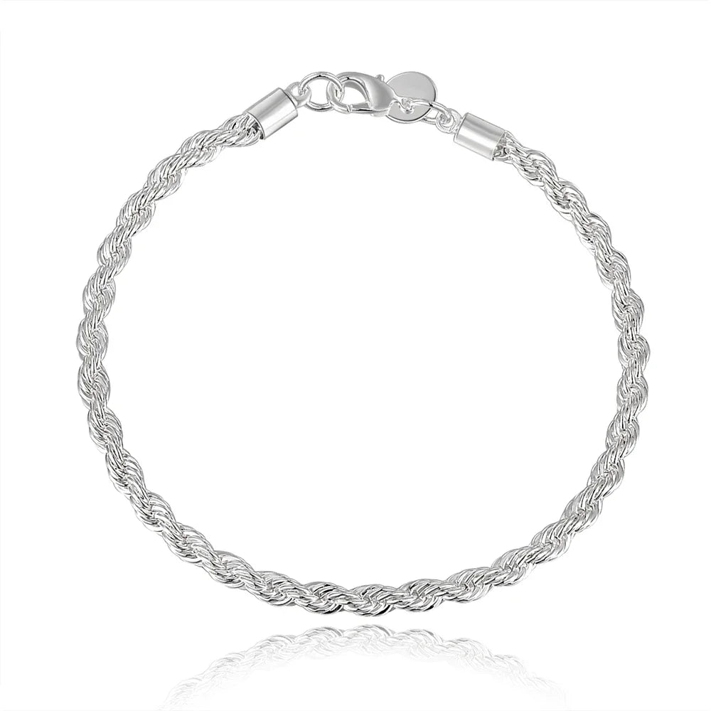 925 Sterling Silver Flat Chain Bracelet 4mm