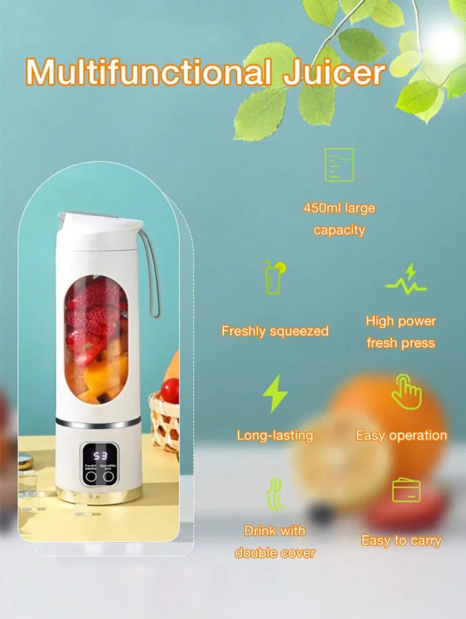 Portable USB Rechargeable Mini Blender – 12 Blade Juicer with Digital Display (Travel & On-the-Go)