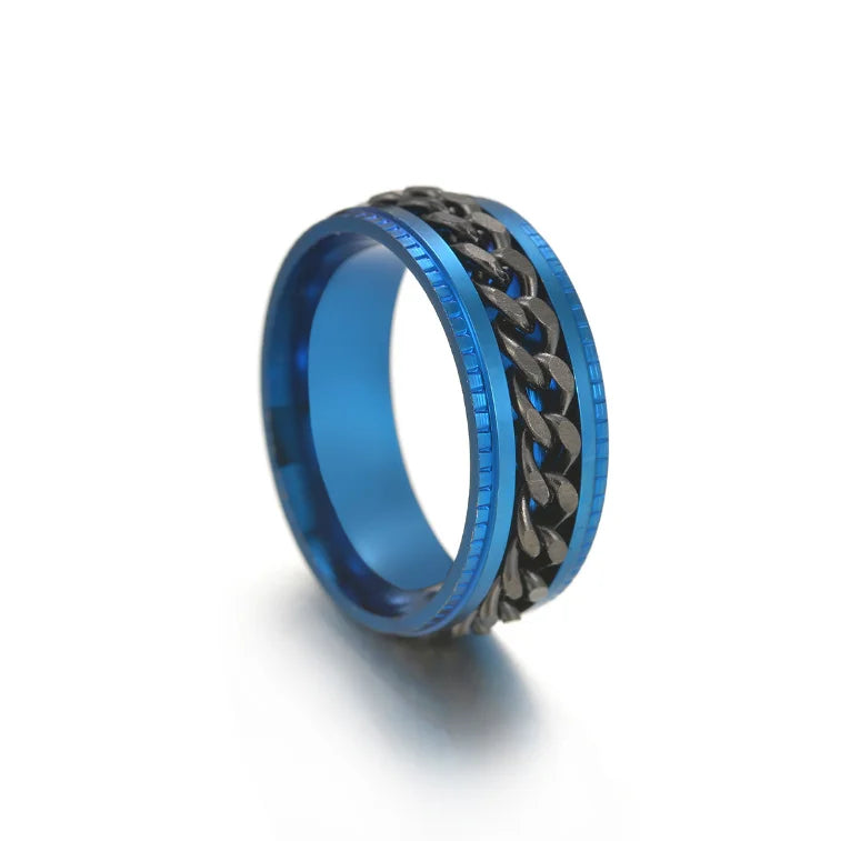 Anxiety Fidget Rings For Men Spining Titanium Stainless Steel Colorfully Spinner Rotatable Chain Jewelry Rotating Rings Men Gift