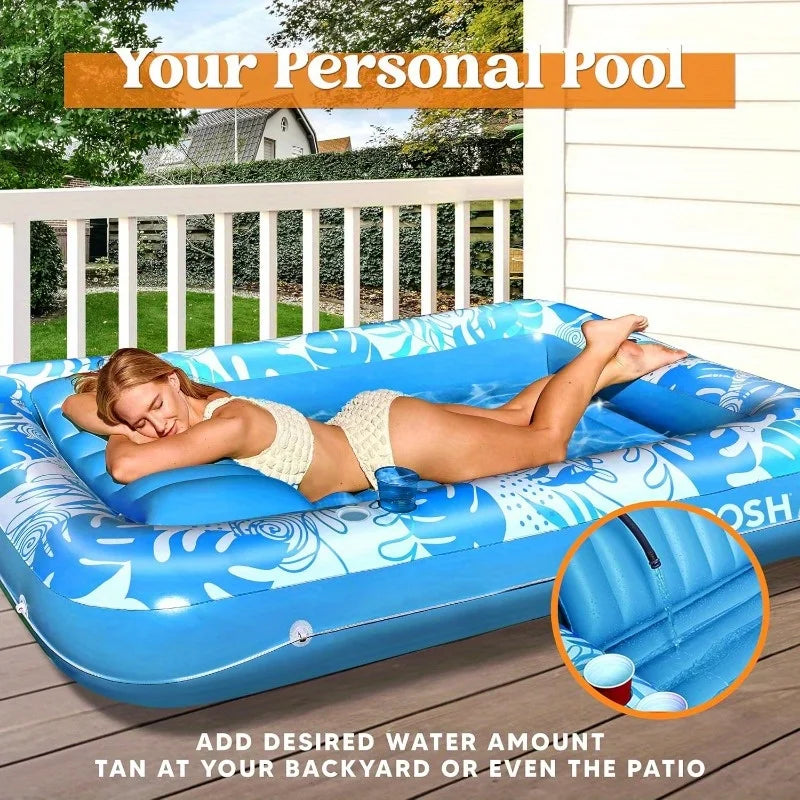 JOYFY 4-in-1 Suntan Tub Raft Floatie - 70" Inflatable Pool Float Lounger