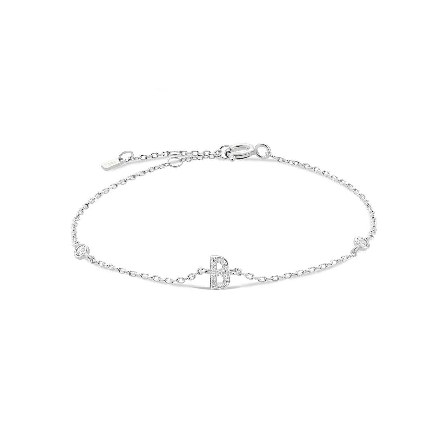 925 Sterling Silver Initial Letter Bracelet Gold CZ Zircon Alphabet Monogram