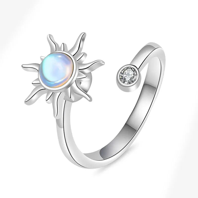 925 Sterling Silver Rotatable Sunflower Ring