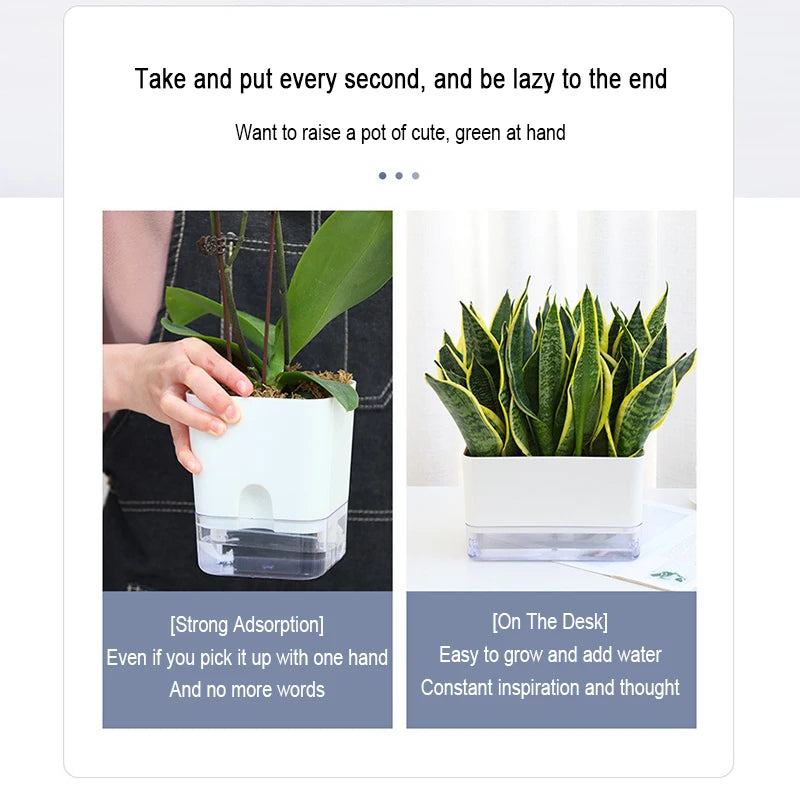 Self Watering Pot Double-deck Magnetic Plastic Self-absorbent Cotton Lazy Flower Pot Fashion Flowerpot Home Garden Pots Supplies
