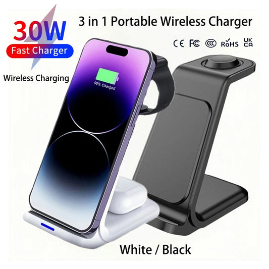 3-in-1 Universal Wireless Charging Station | 30W Fast Charger for iPhone & More