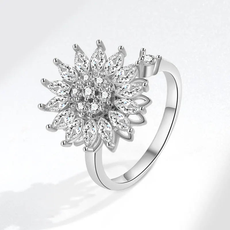925 Sterling Silver Rotatable Sunflower Ring