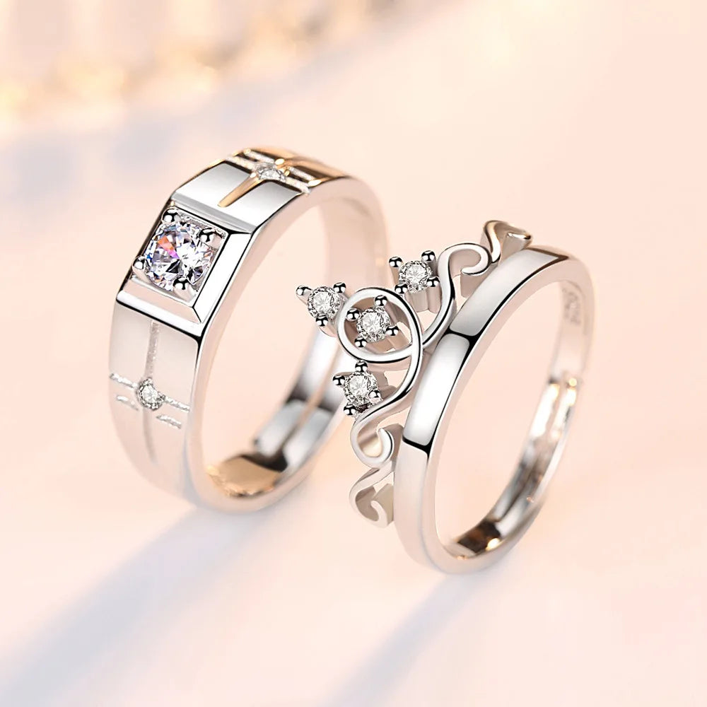 2Pcs 925 Sterling Silver Couples Ring Sets Light Polishing Simple Ring for Woman Man Classic Wedding Fine Jewelry Circle