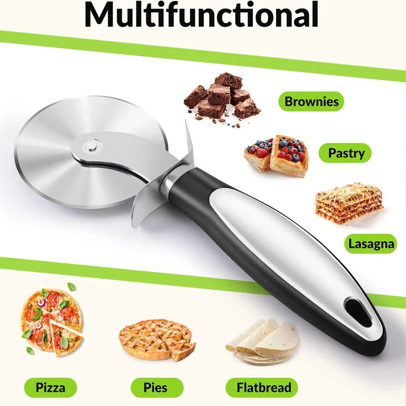 Stainless Steel Pizza Cutter - 360° Rolling Blade with Finger Guard