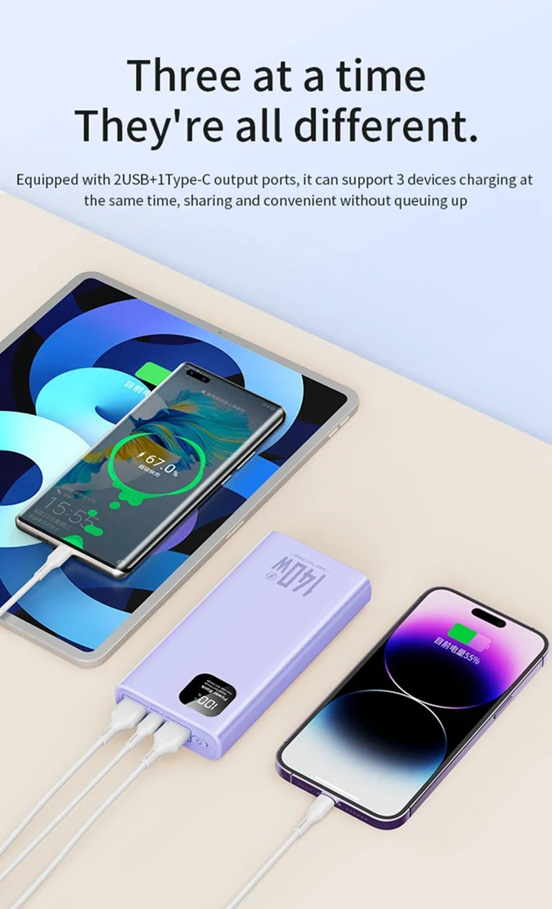 140W Super Fast Charging Power Bank – High Capacity Portable Battery for iPhone, Samsung & More