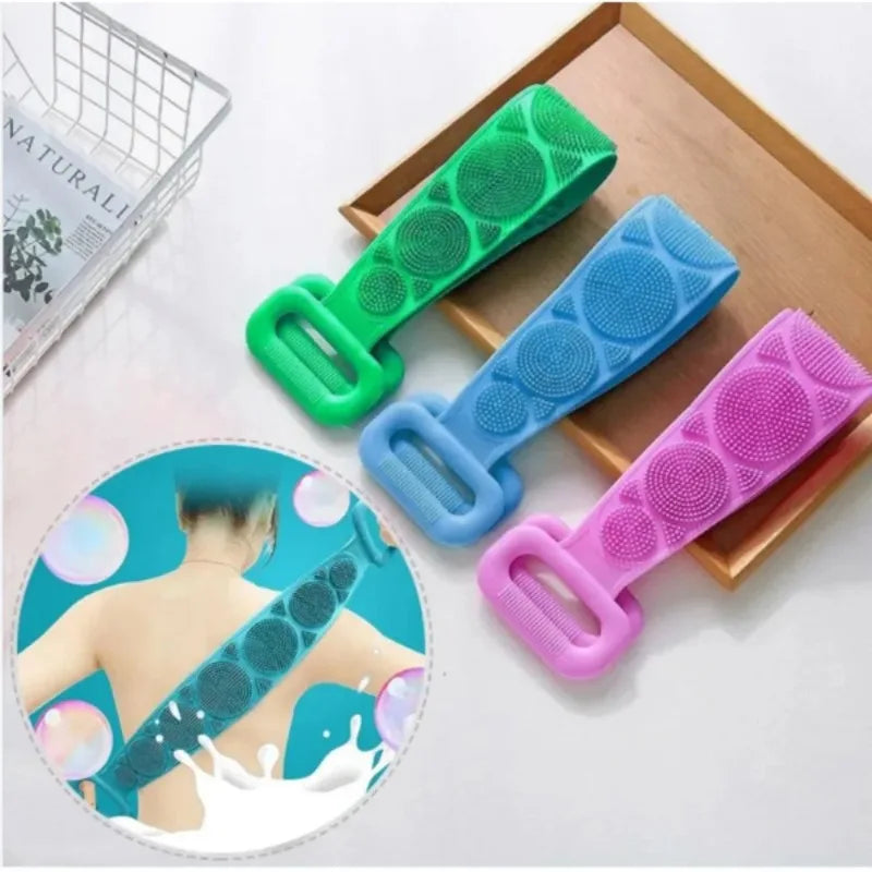 Silicone Bath Body Scrubber Exfoliating Shower Brush Back Massage Washer Strap