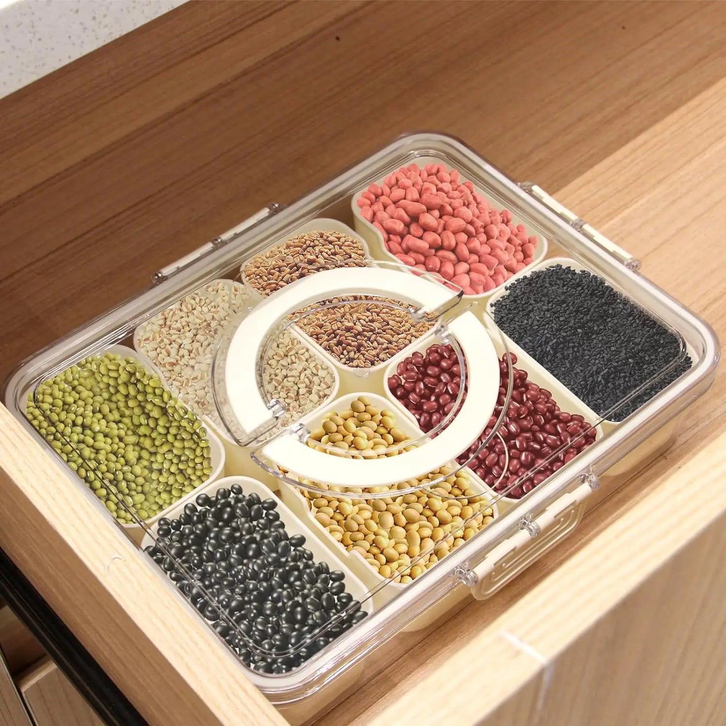 4Grid /8 Grid Snack Box Container, Portable Travel Charcuterie Board with Lid, Refrigerator Food Storage Box, Snack Organizer