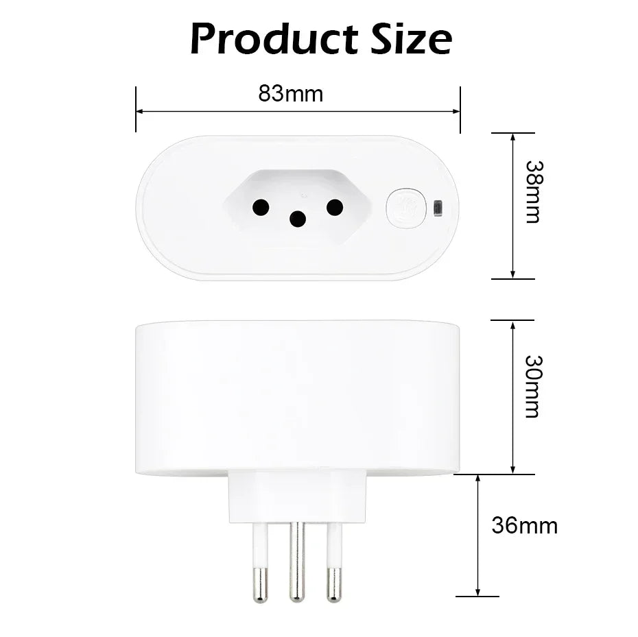 Tuya 16A/20A Brazil Standard WiFi Smart Plug | Power Monitoring & Voice Control